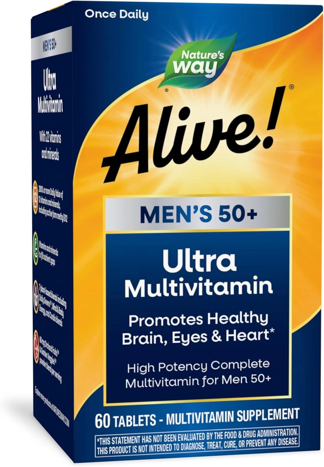 Alive! Men’s 50+ Ultra Daily Multivitamin, with Methyl B12 – 60 Tablets