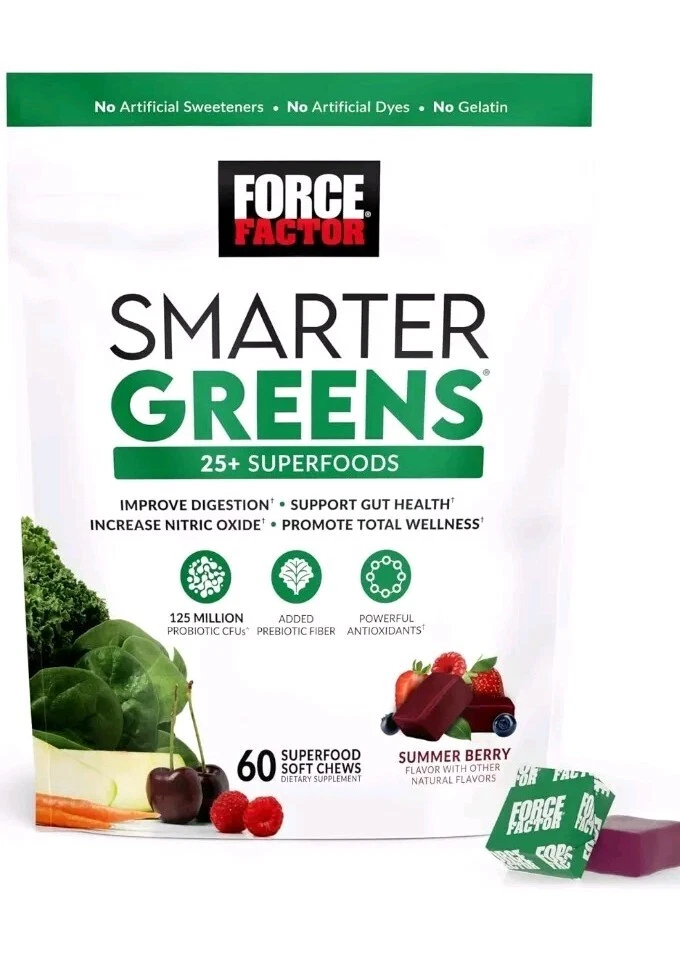 FORCE FACTOR Smarter Greens Superfood Chews, Greens and Superfoods with...
