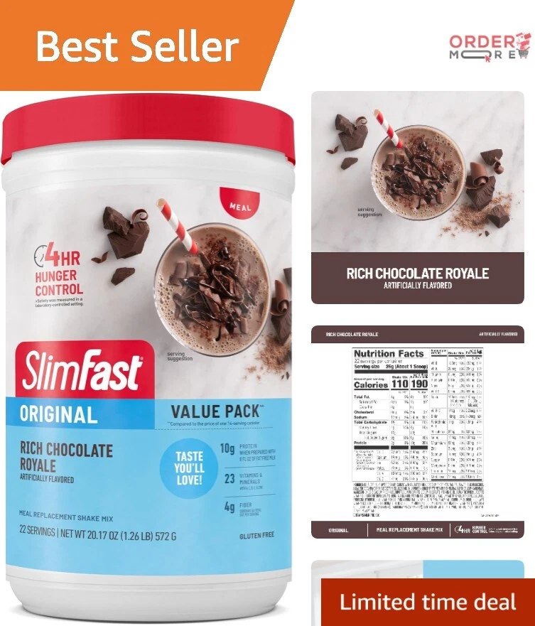 Meal Replacement Powder, Gluten Free, Rich Chocolate, 22 Servings, Weight Loss