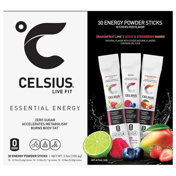 Celsius Essential Energy, Zero Sugar, Assorted Flavors, 30 Energy Powder Sticks