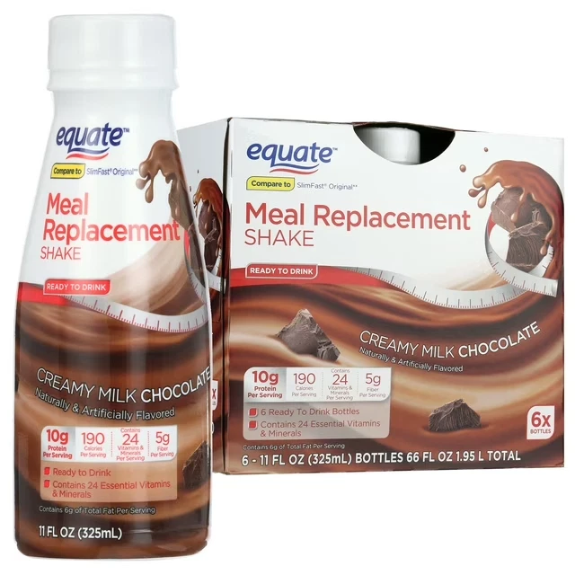 Equate Meal Replacement Shake, Creamy Milk Chocolate, 11 fl oz, 6 Ct
