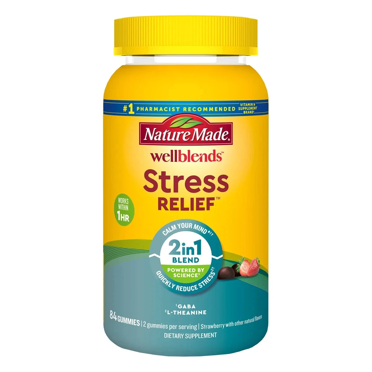 Nature Made Wellblends Stress Relief, 84 Strawberry Gummies with L-Theanine GABA