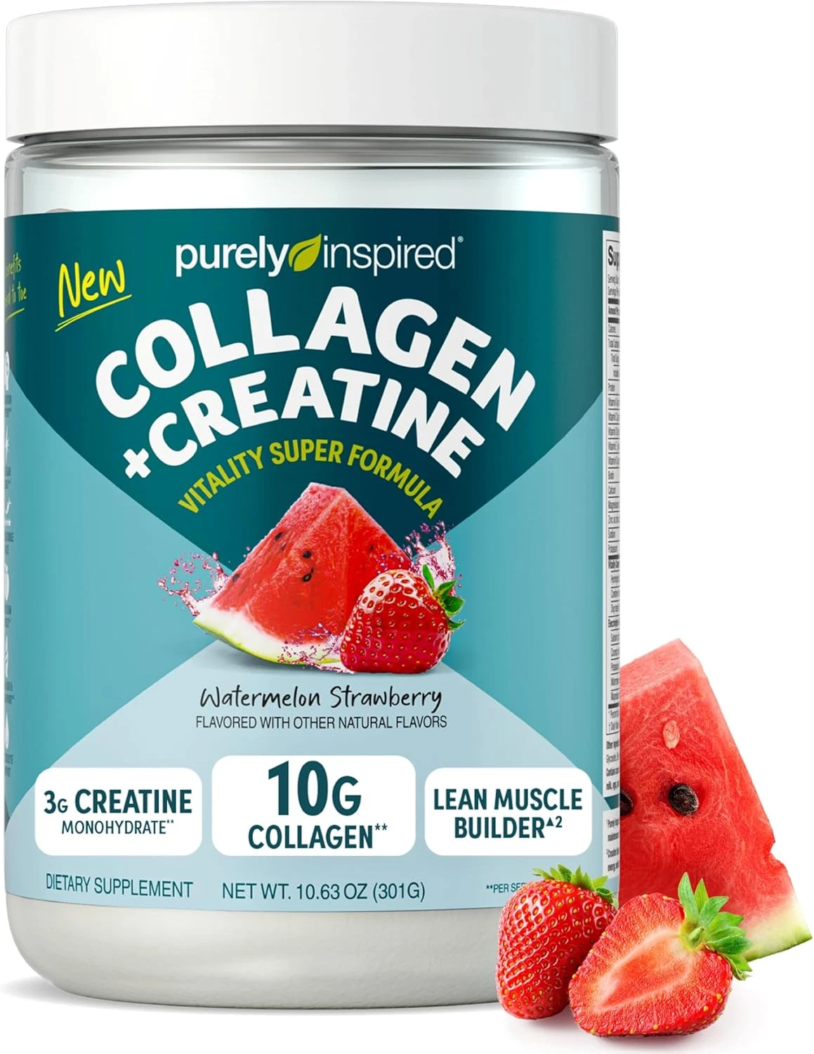 Collagen and Creatine Powder, Watermelon Strawberry - 10g Collagen & 3g Creat...
