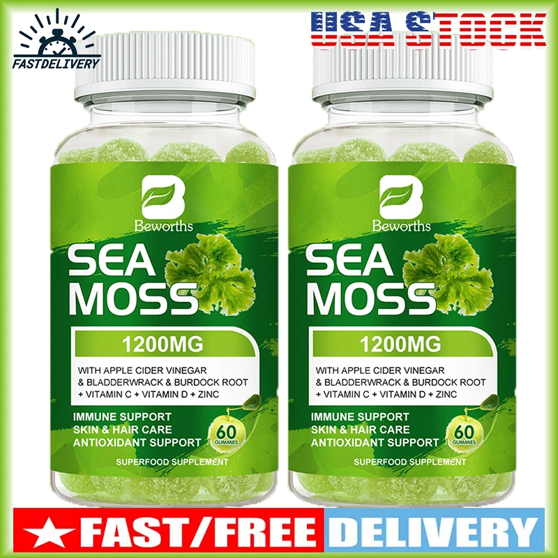 Organic Sea Moss Gummies 2×60PCS -Irish sea Moss,Bladderwrack, Immune Supplement