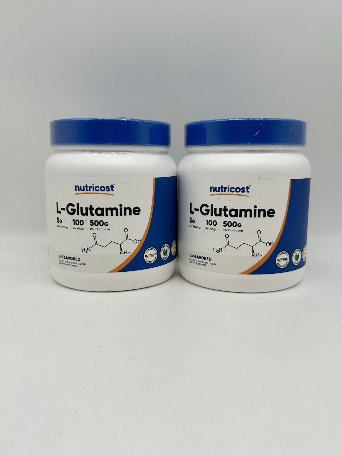 2 Pack Nutricost Pure L-Glutamine Powder 500G Ea - 100 Servings. Exp:10/2027