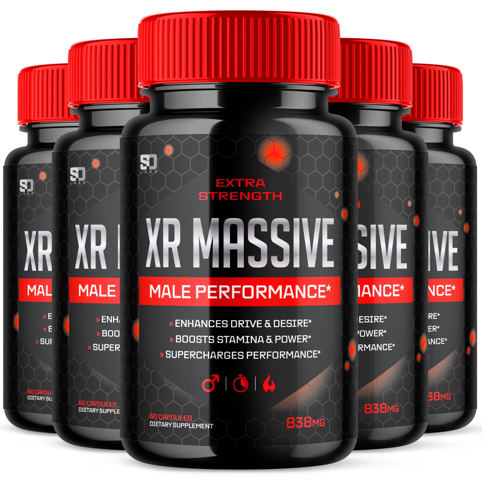 (5 Pack) XR Massive Men Pills, Maximize Energy, Vitality & Stamina 300 Capsules