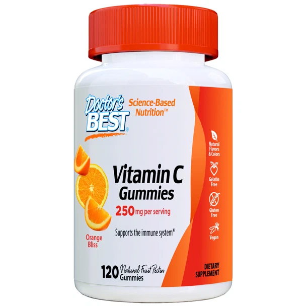 Doctor's Best Vitamin C Fruit Pectin Gummies- 250mg per Serving- Vegan- Orange