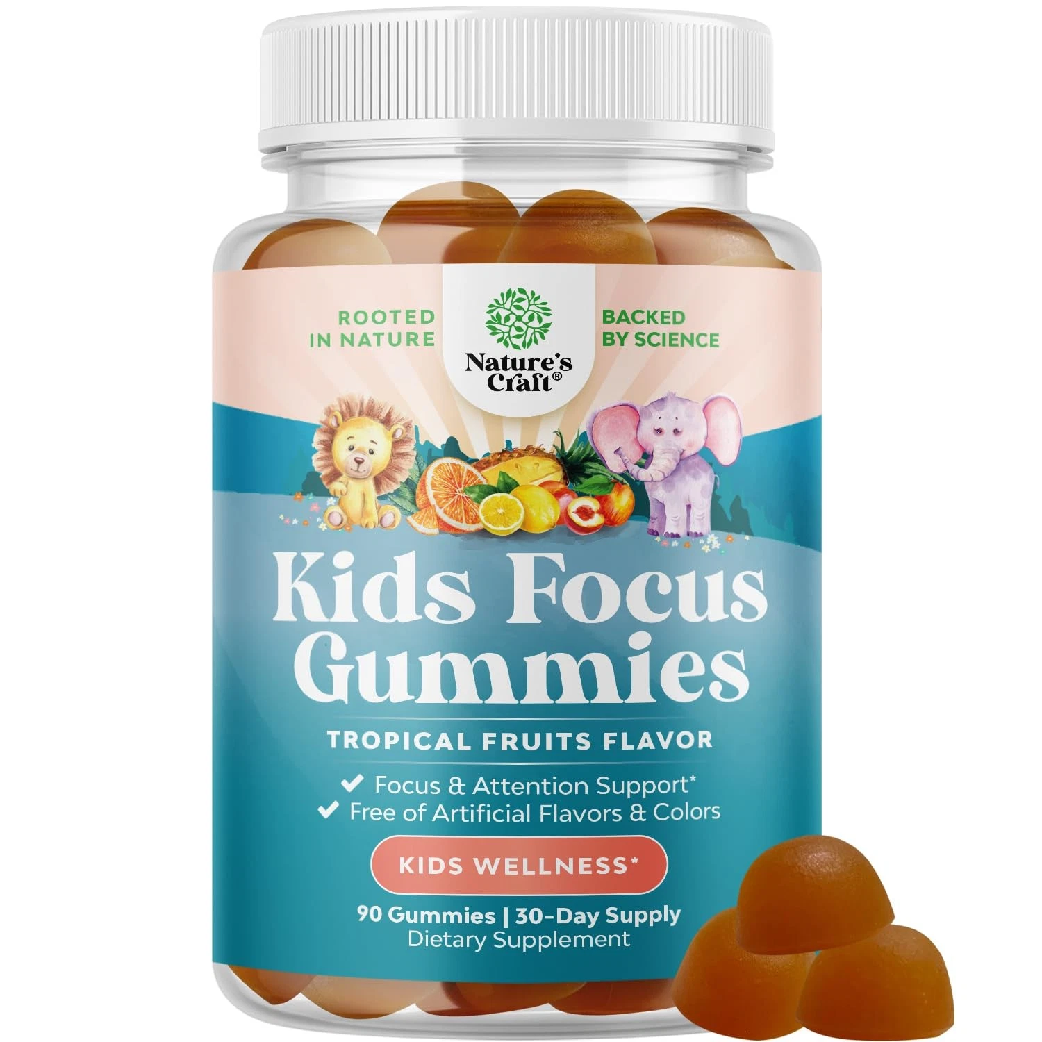 Kids Focus Gummies - Nootropics Brain Support Supplement for Kids with Green Tea