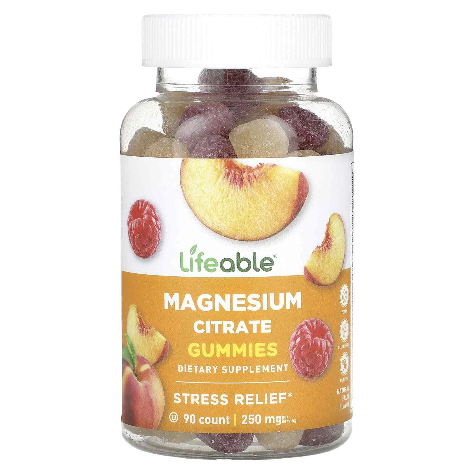2 X Lifeable, Magnesium Citrate Gummies, Natural Fruit, 83.33 mg, 90 Gummies