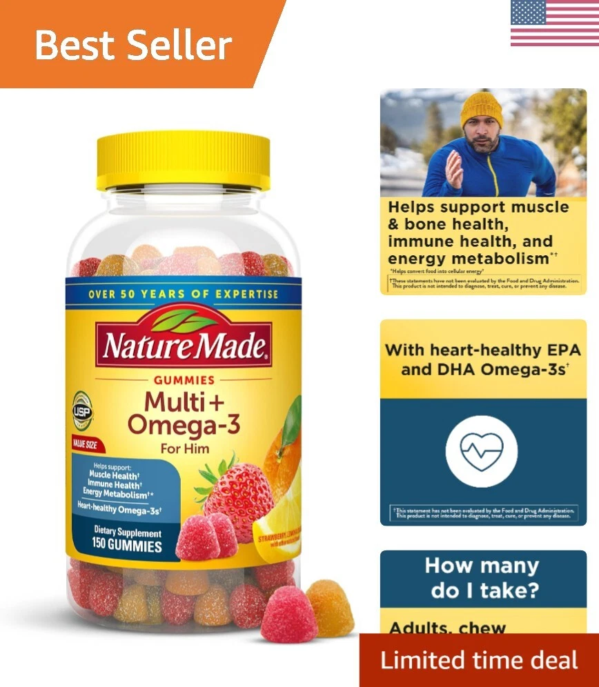 Omega-3 Multivitamin for Him: Nutritious Gummy Vitamins in Strawberry & Lemon