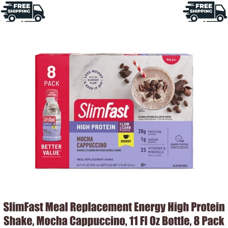 11 Fl Oz Bottle, 8 Pack. SlimFast Meal Replacement Energy High Protein Shake