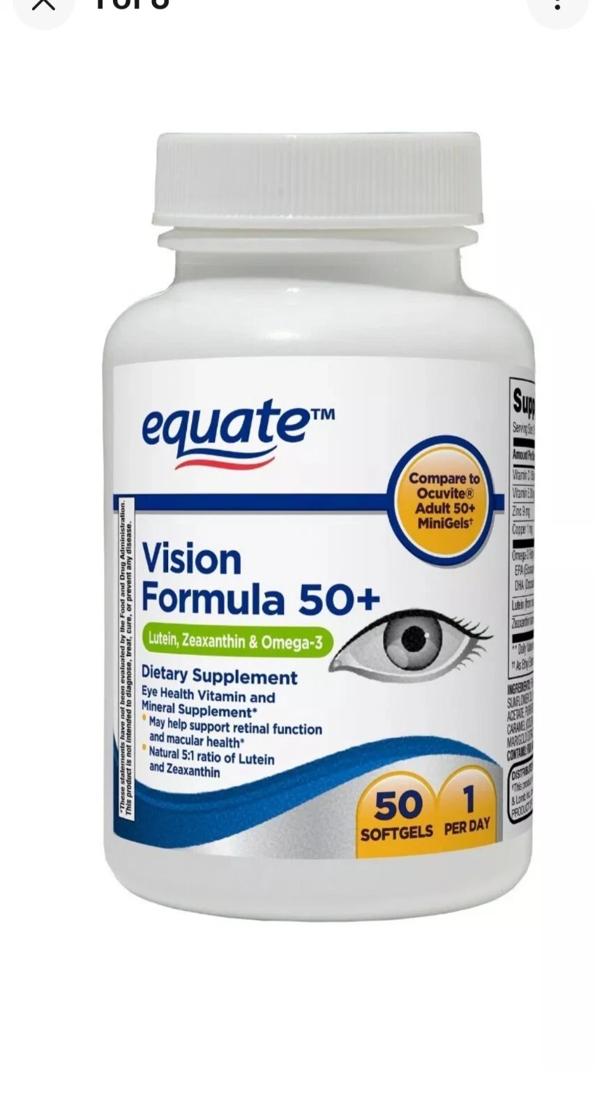 Equate Vision Formula 50+ With Omega 3, Lutein & Zeaxanthin 50 Softgels Ex:11/25