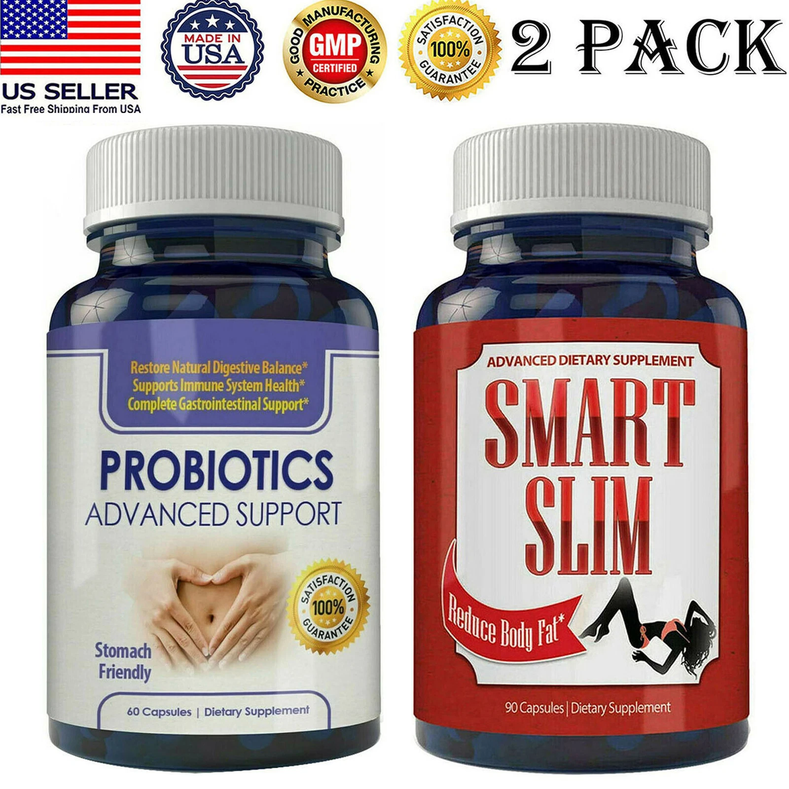 Probiotics Digestive Health Immune Supplements & Smart Slim Weight Loss Pills