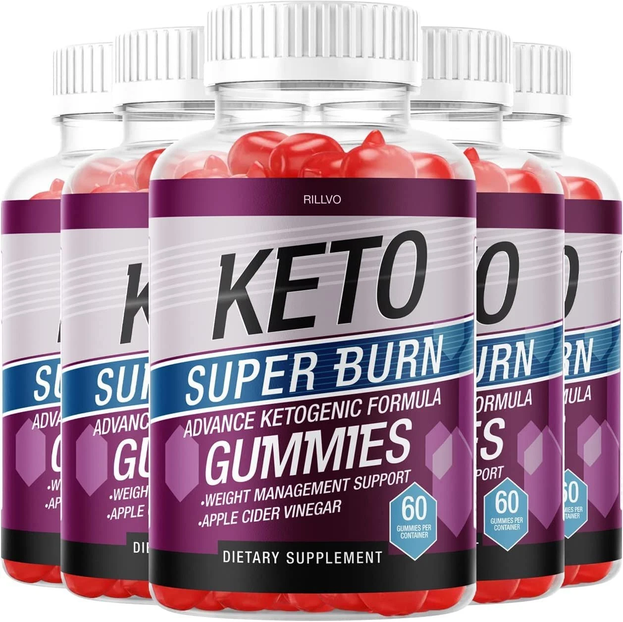 Rillvo (5 Pack) Keto SuperBurn Gummies ACV Gummies with Apple Cider Vinegar...