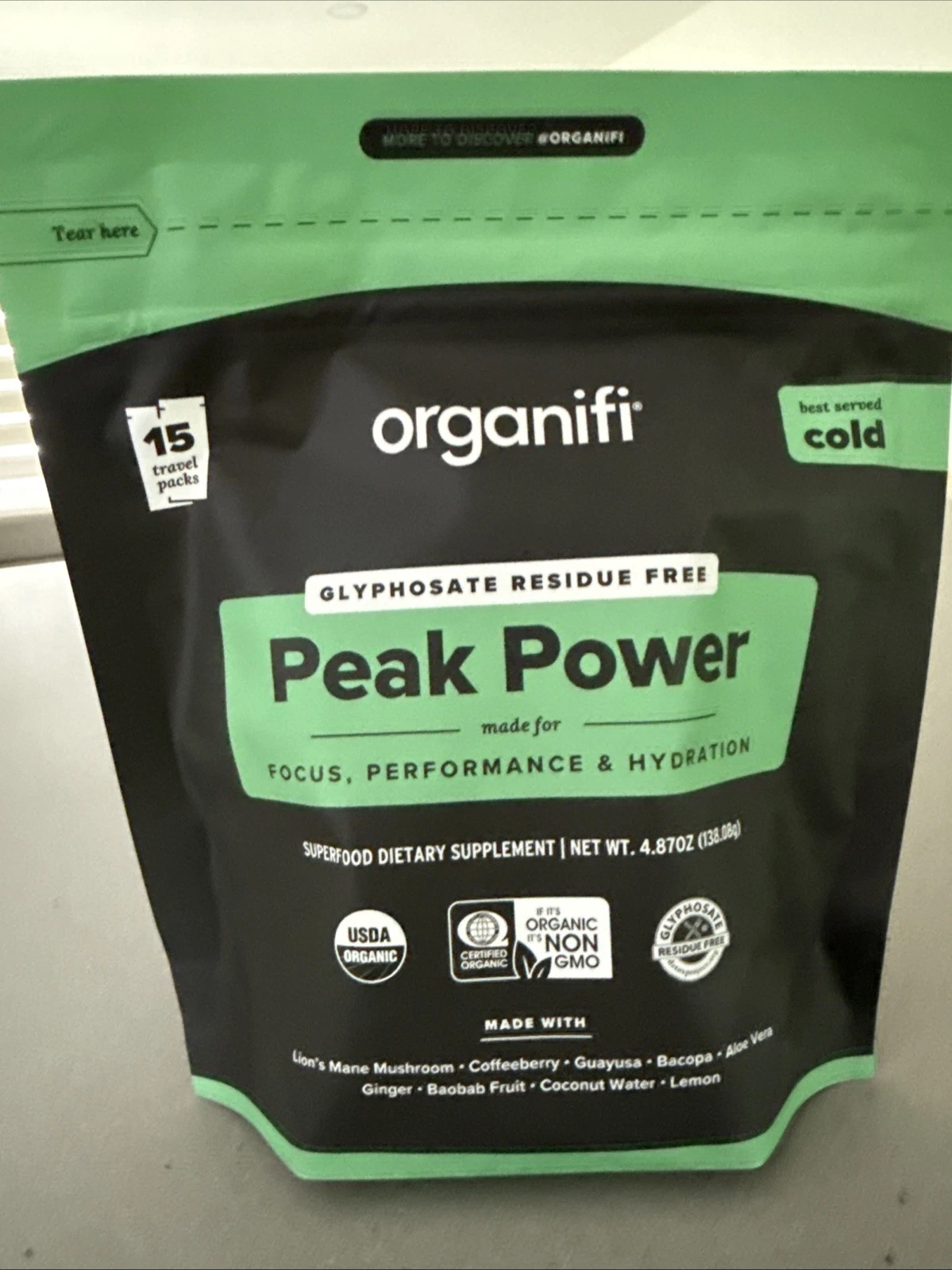 Organifi PEAK POWER 8 oz (20 Serv) Focus Perform & Focus LemonLime BEST BY 05/26