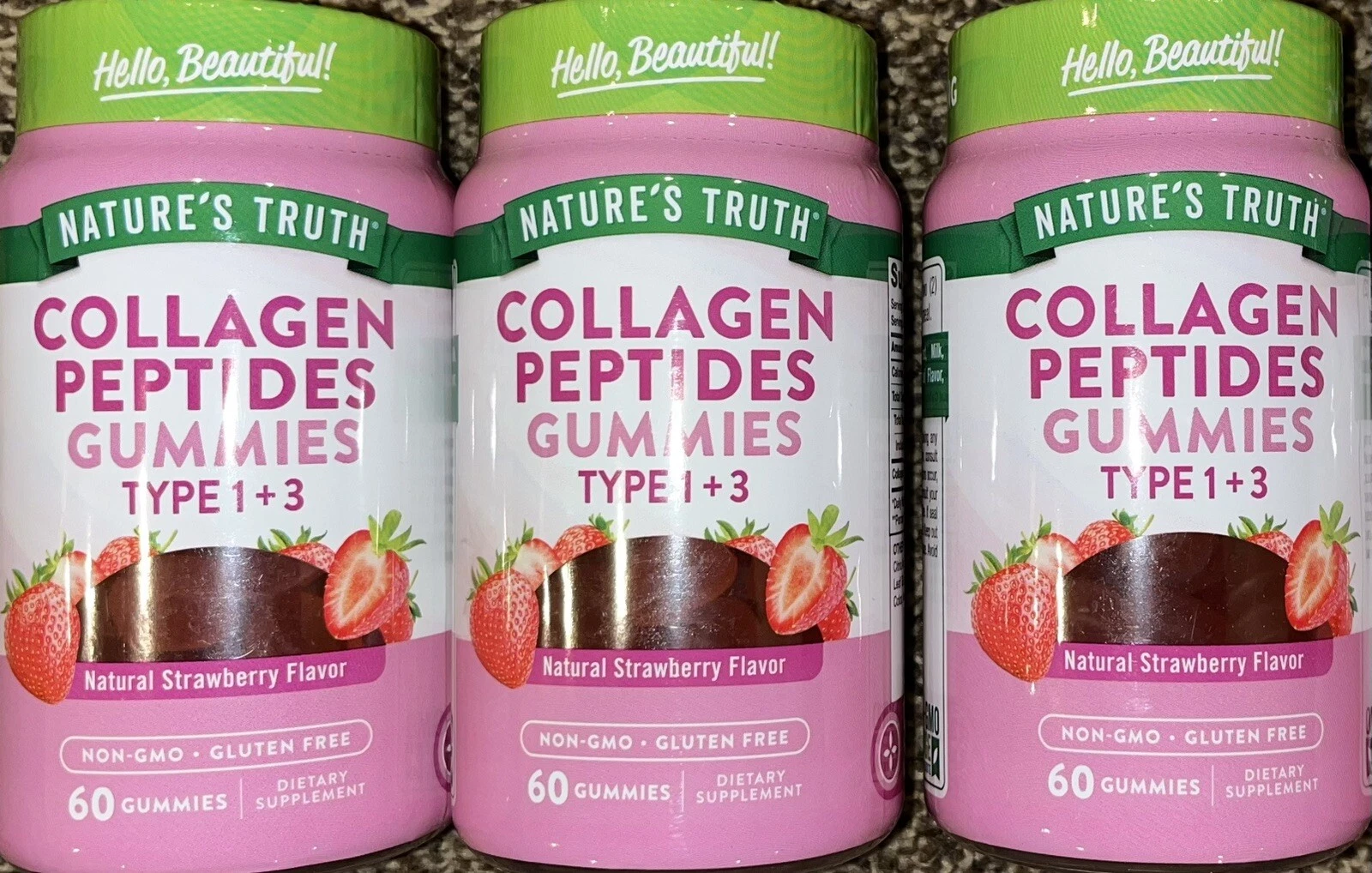 *3* Natures Truth BEAUTY COLLAGEN PEPTIDES Type 1+3 Gummies 60ea Exp 10/25 FAST
