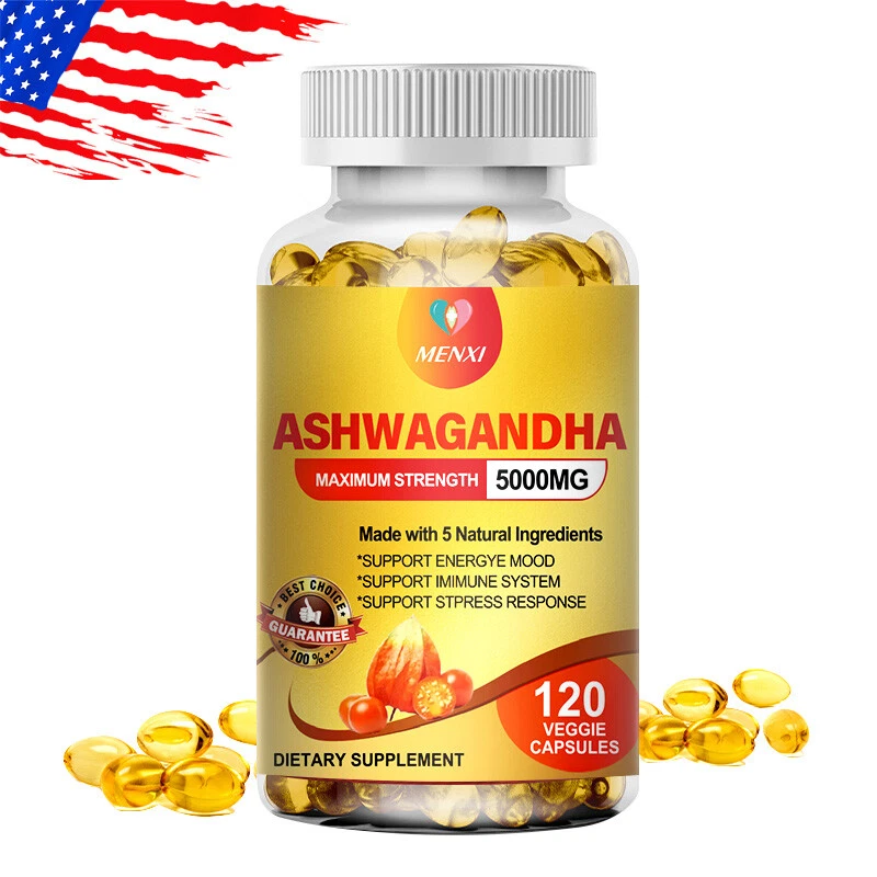 Organic Ashwagandha Capsules 5000mg Supplement w/ Turmeric Root Extract