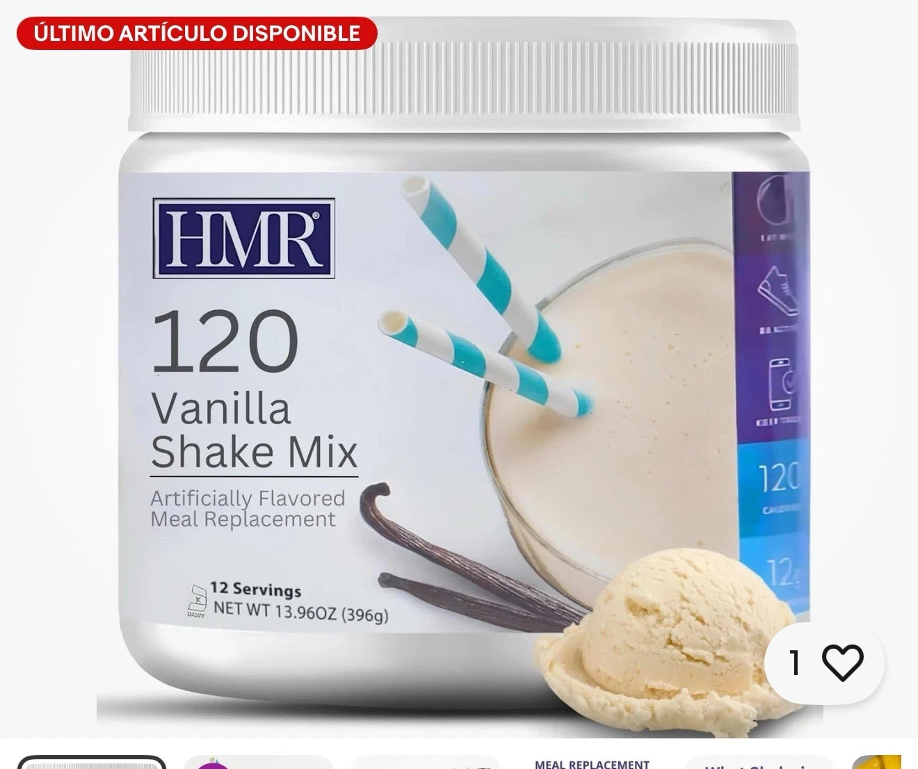 HMR 120 Vanilla Shake Meal Replacement Powder 12g Protein 120 Cal Canister09/25