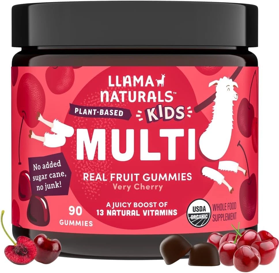 Llama Naturals Kids Multivitamin Gummies, Vegan, Organic with Vitamin D, C & K,