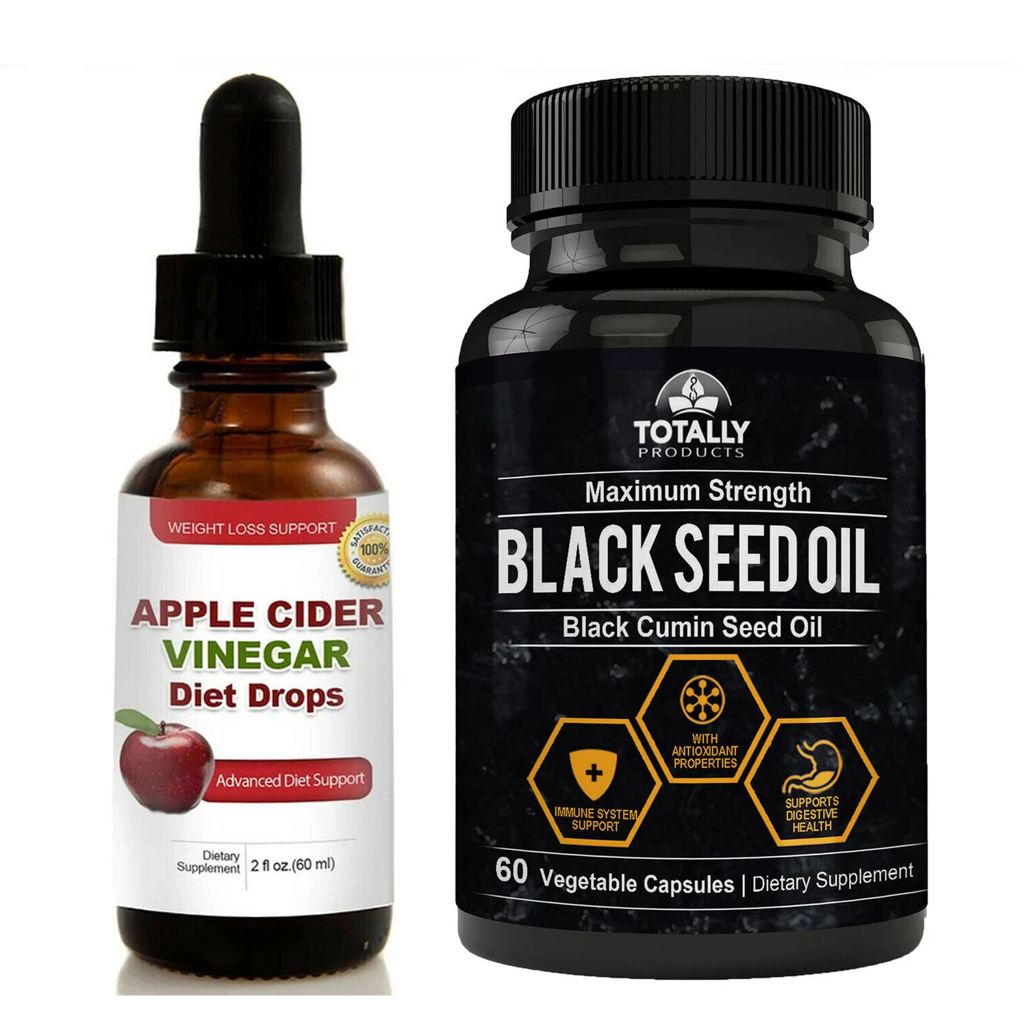 Apple Cider Vinegar Diet Drops Weight Loss High Potency Black Seed Oil Capsules