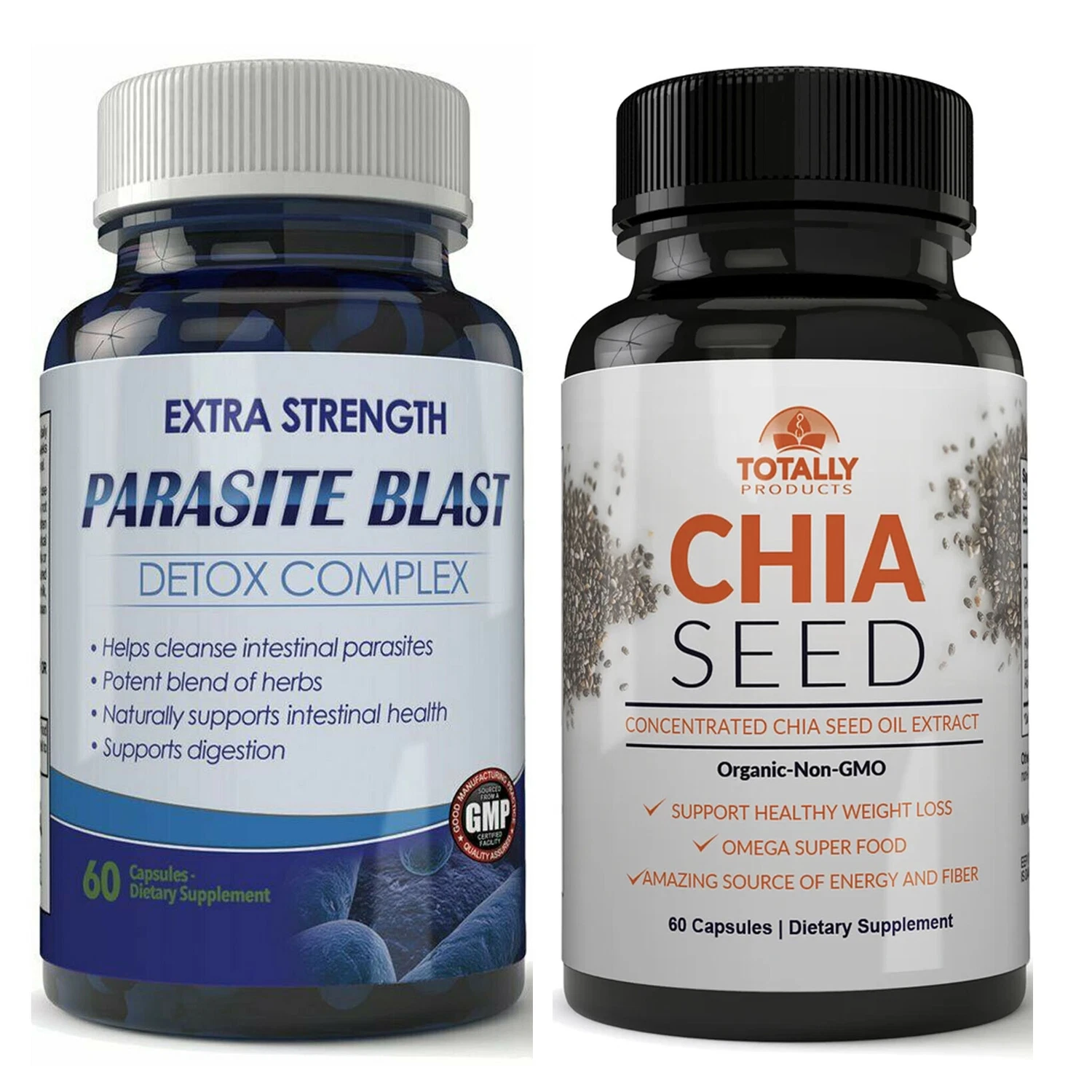 Parasite Blast Detox & Chia Seed Oil Extract Fat Burn Weight Loss Capsules Combo