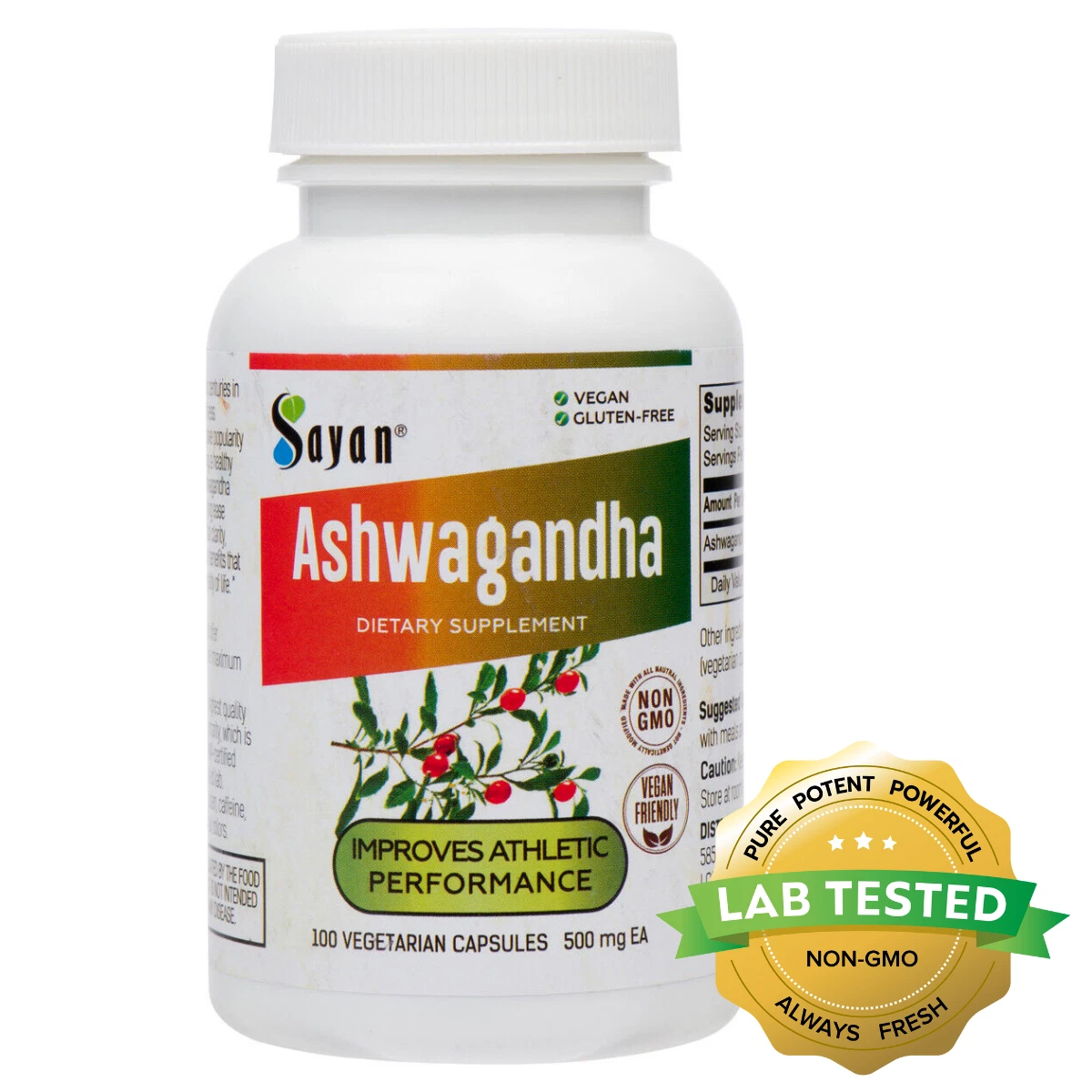Ashwagandha 100 Capsules/500mg ea.– Natural Supplement