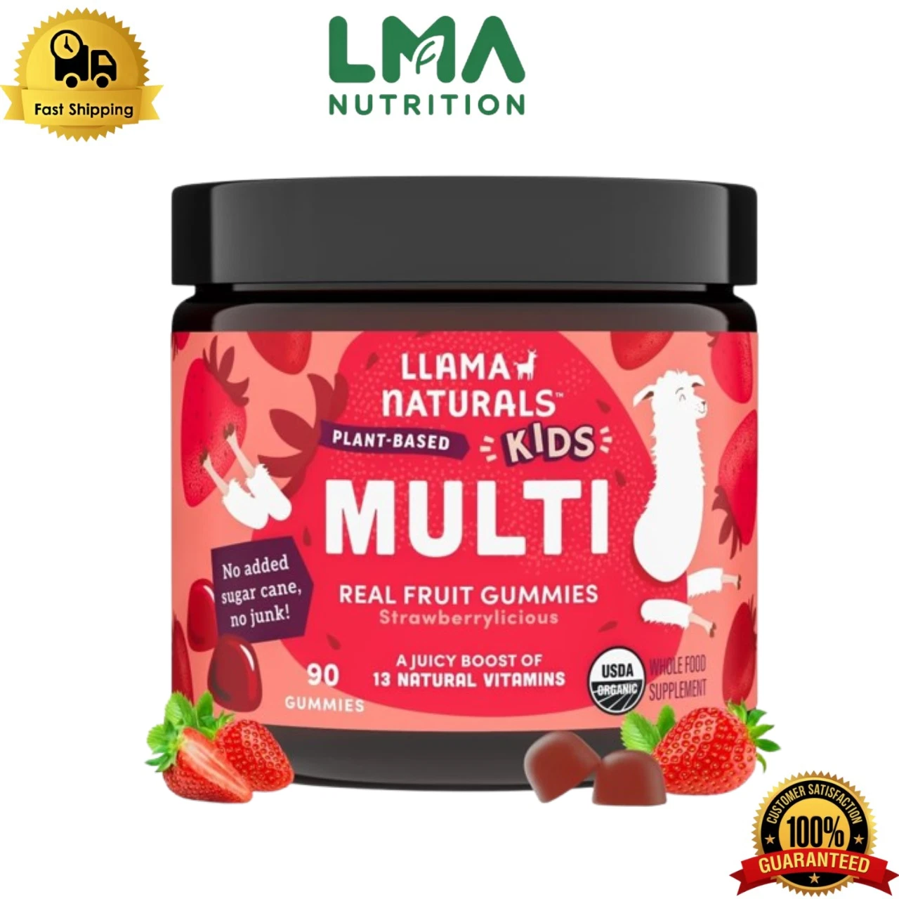 Llama Naturals Kids Multivitamin Gummies – Organic, Vegan, Whole Food – 90 Ct