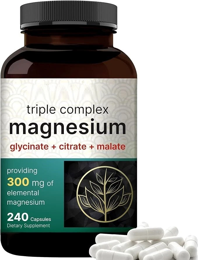 Triple Magnesium Glycinate Magnesium Citrate/Malate 240 Non-GMO/Gluten Free/USA