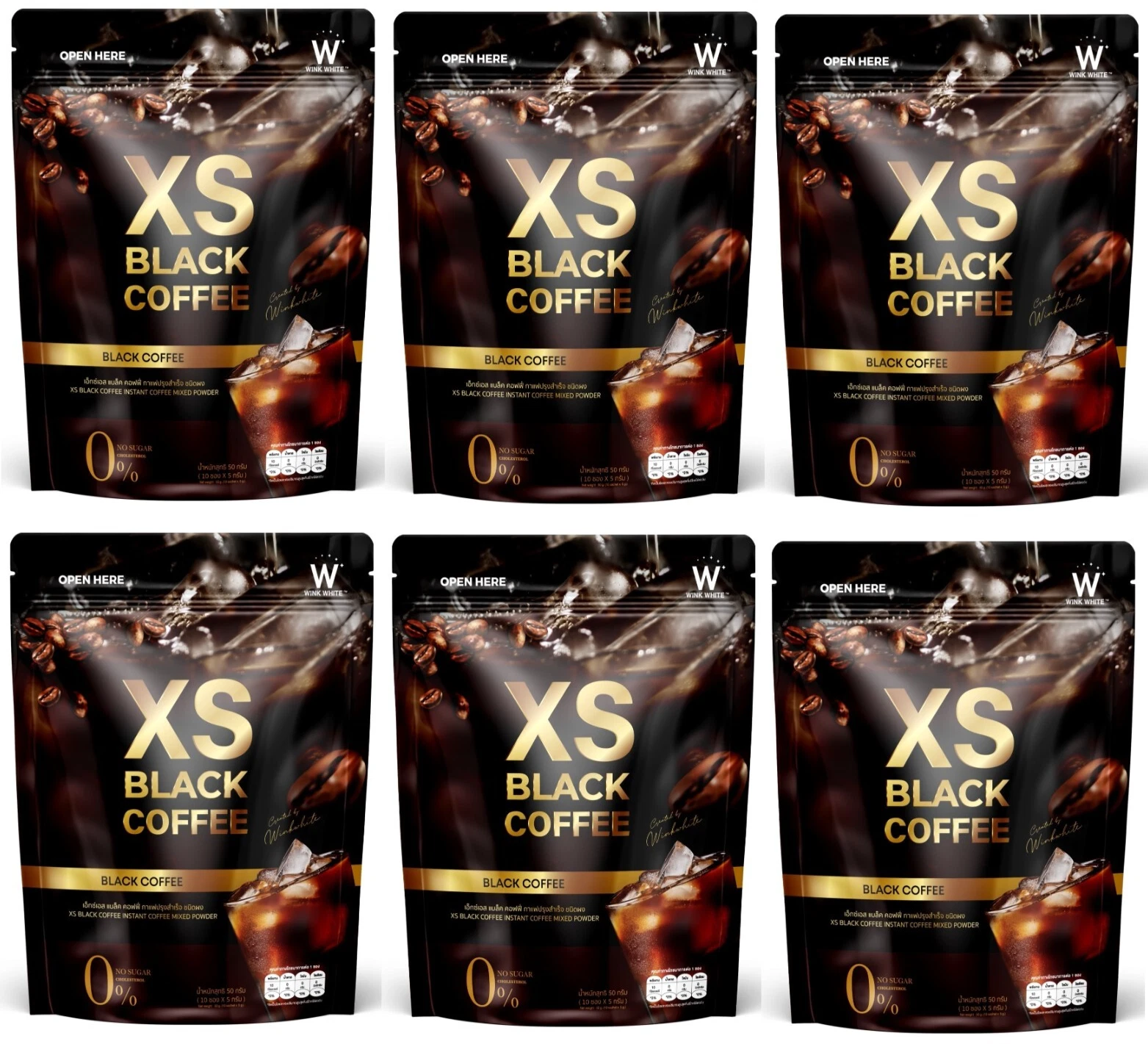 6 X Wink White XS Black Instant Coffee Powder Dietary Supplement Drink