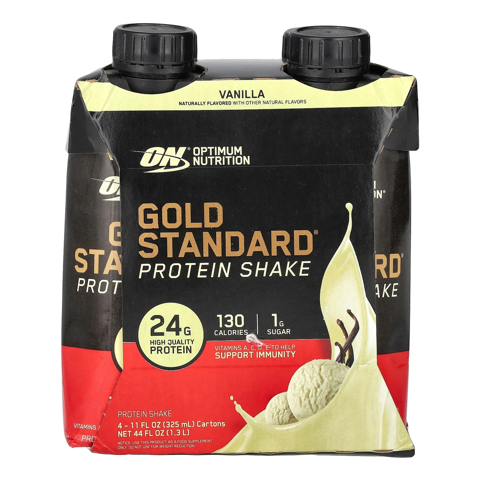 Gold Standard® Protein Shake, Vanilla, 4 Cartons, 11 fl oz (325 ml) Each