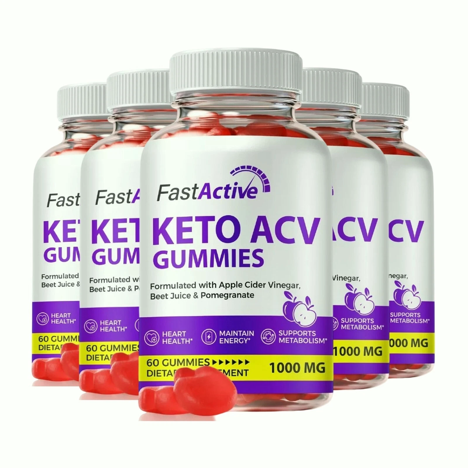 5-Pack Fast Active Gummies, FastActive Keto ACV for Weight Loss - 300 Gummies