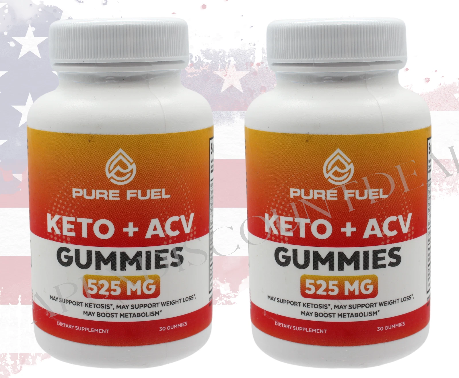 2 Pack Pure Fuel Keto + ACV, Ketosis, Weight Loss, Metabolism, 525mg, 30 Gummies
