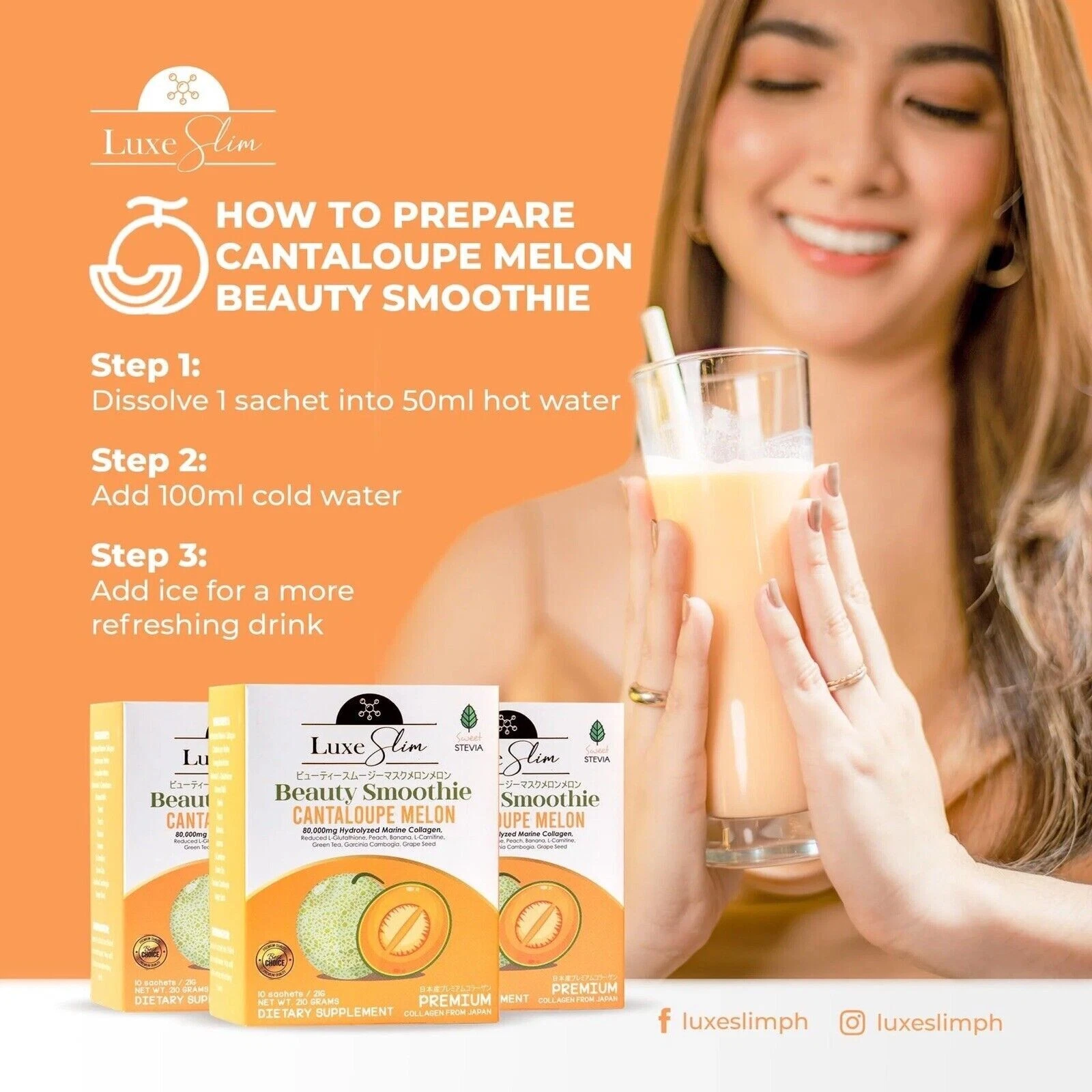 Luxe Slim Beauty Smoothie Cantaloupe Melon. 10 sachets. (US Seller)