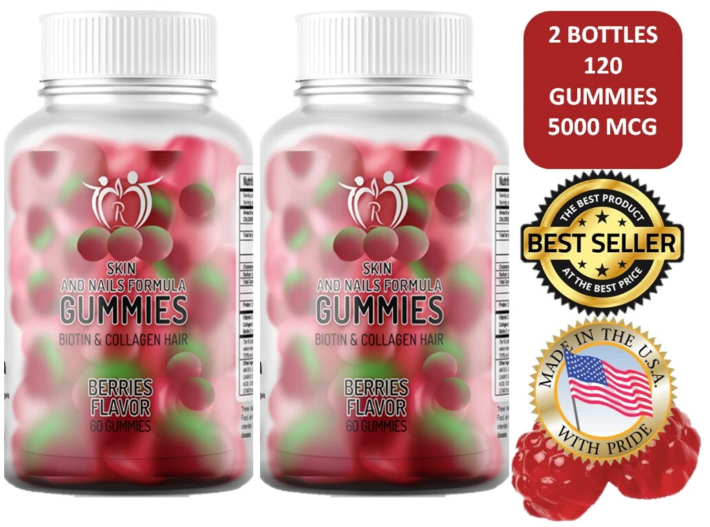 2 Collagen , C, Gummies Hair Skin & Nail, Premium Collagen Biotin Supplement 120