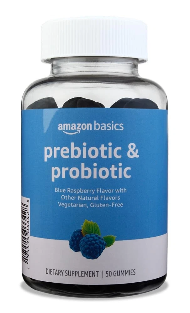Amazon Brand - Solimo Prebiotic & Probiotic Gummies, 2 Billion CFU, Blue Raspber