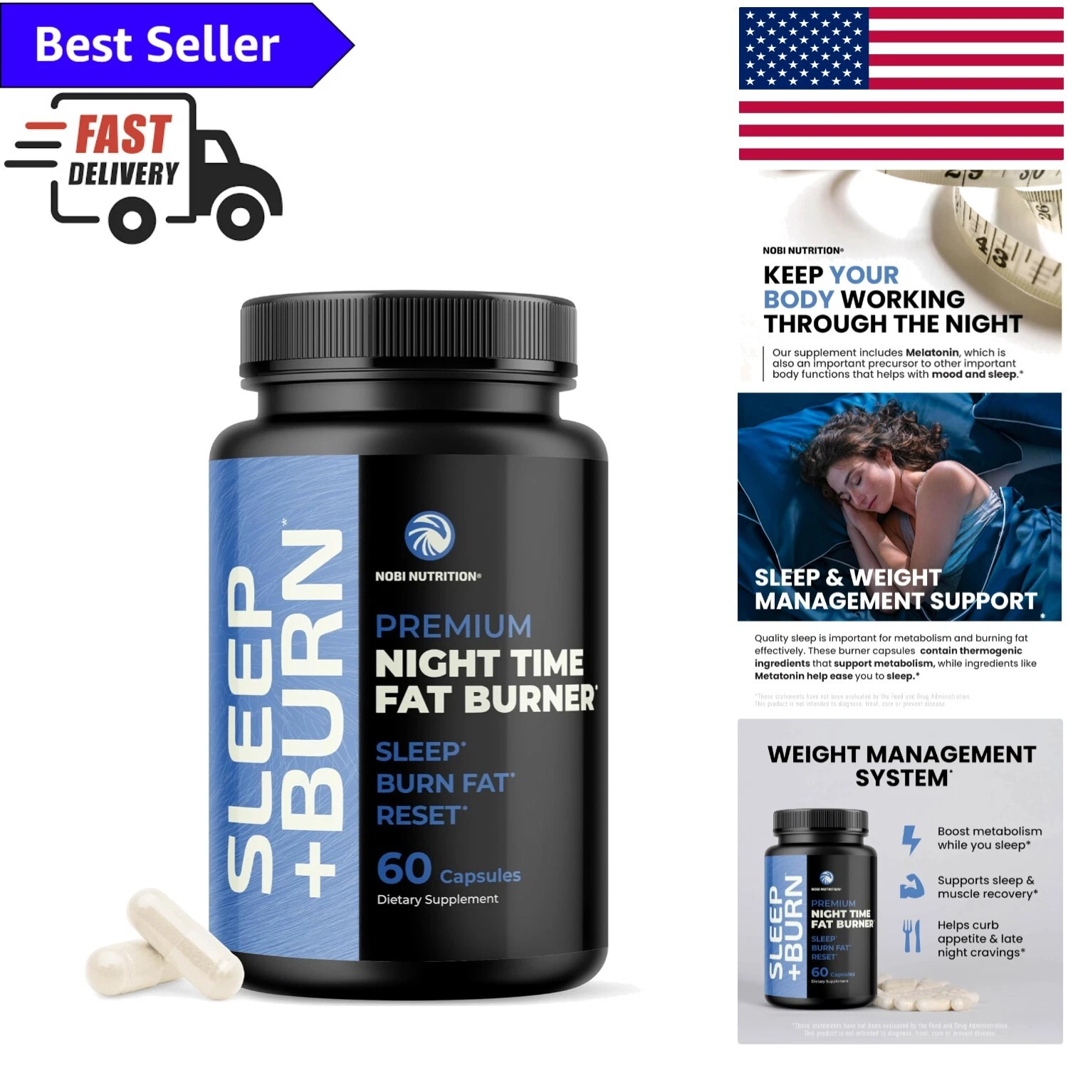 Fast-Acting Night Time Fat Burner: Supports Sleep & Weight Loss | 60 Pills