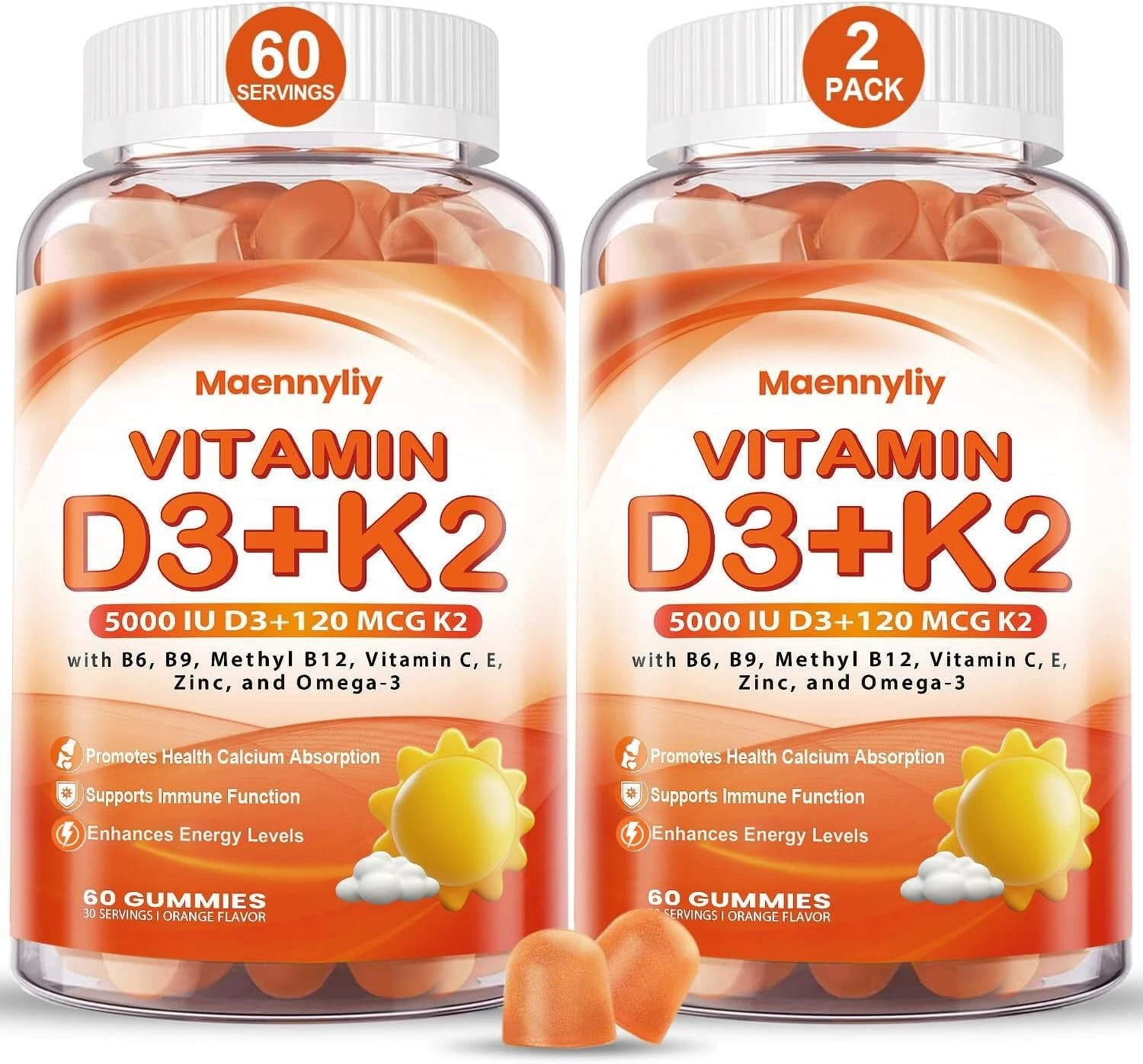 Vitamin D3 K2 Gummies for Adults - Vitamin D3 5000IU + K2 (MK-7) 120mcg -