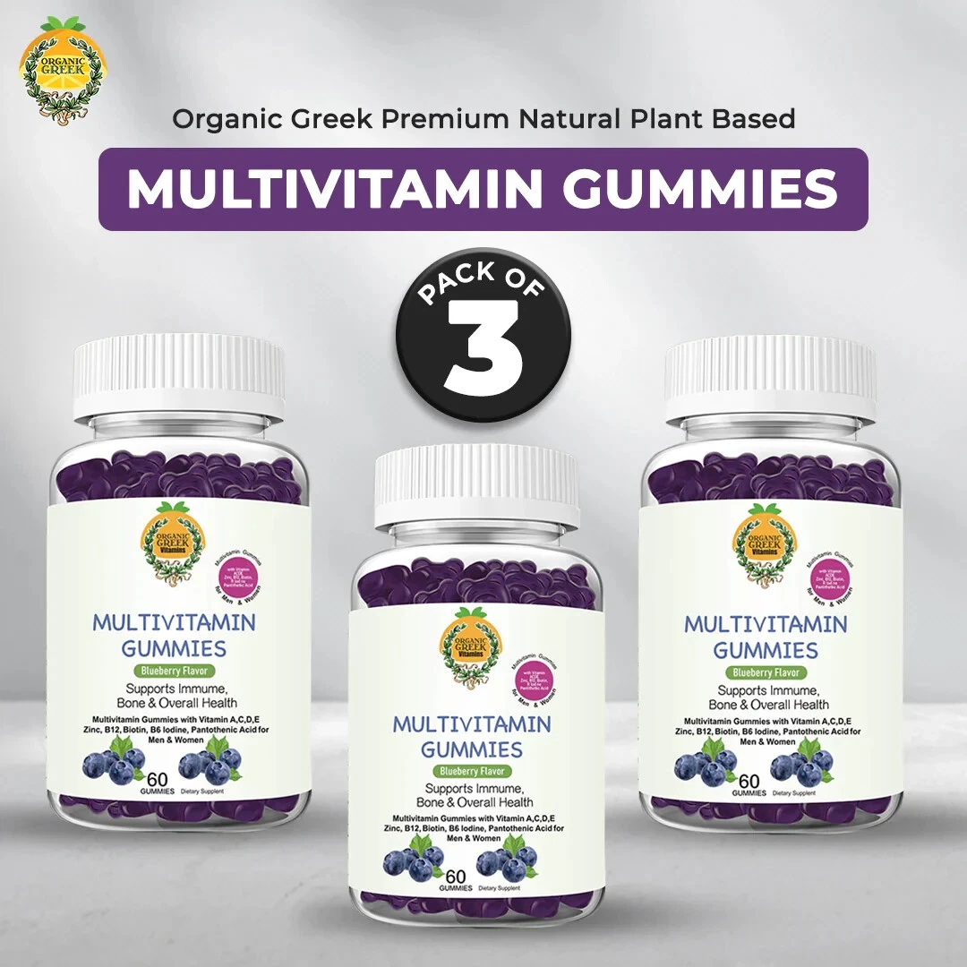 Organic Greek Premium Natural Plant Based Multivitamin Gummies (Pack Of 3)
