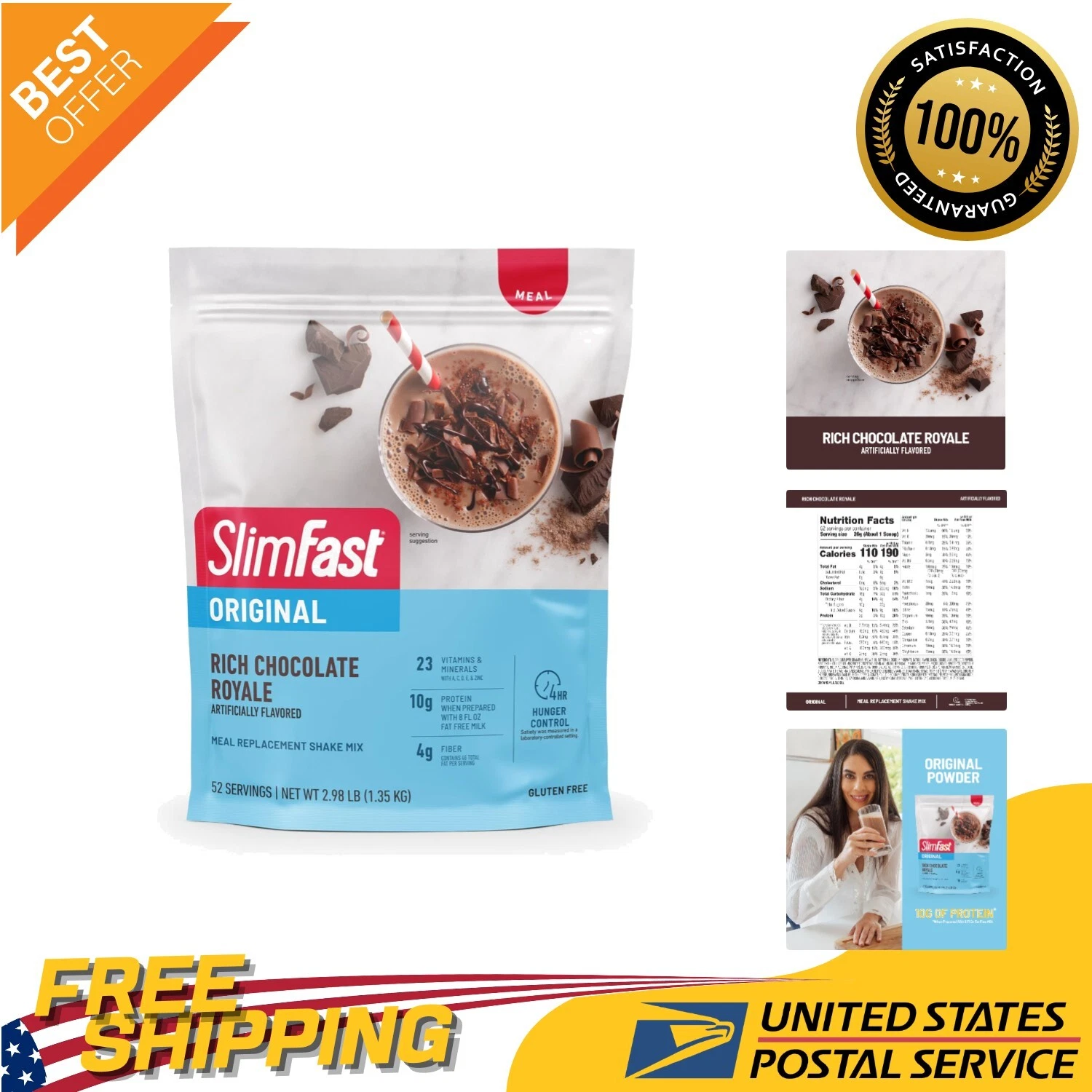 Rich Chocolate Royale Weight Loss Shake Mix - 24 Vitamins & Gluten Free