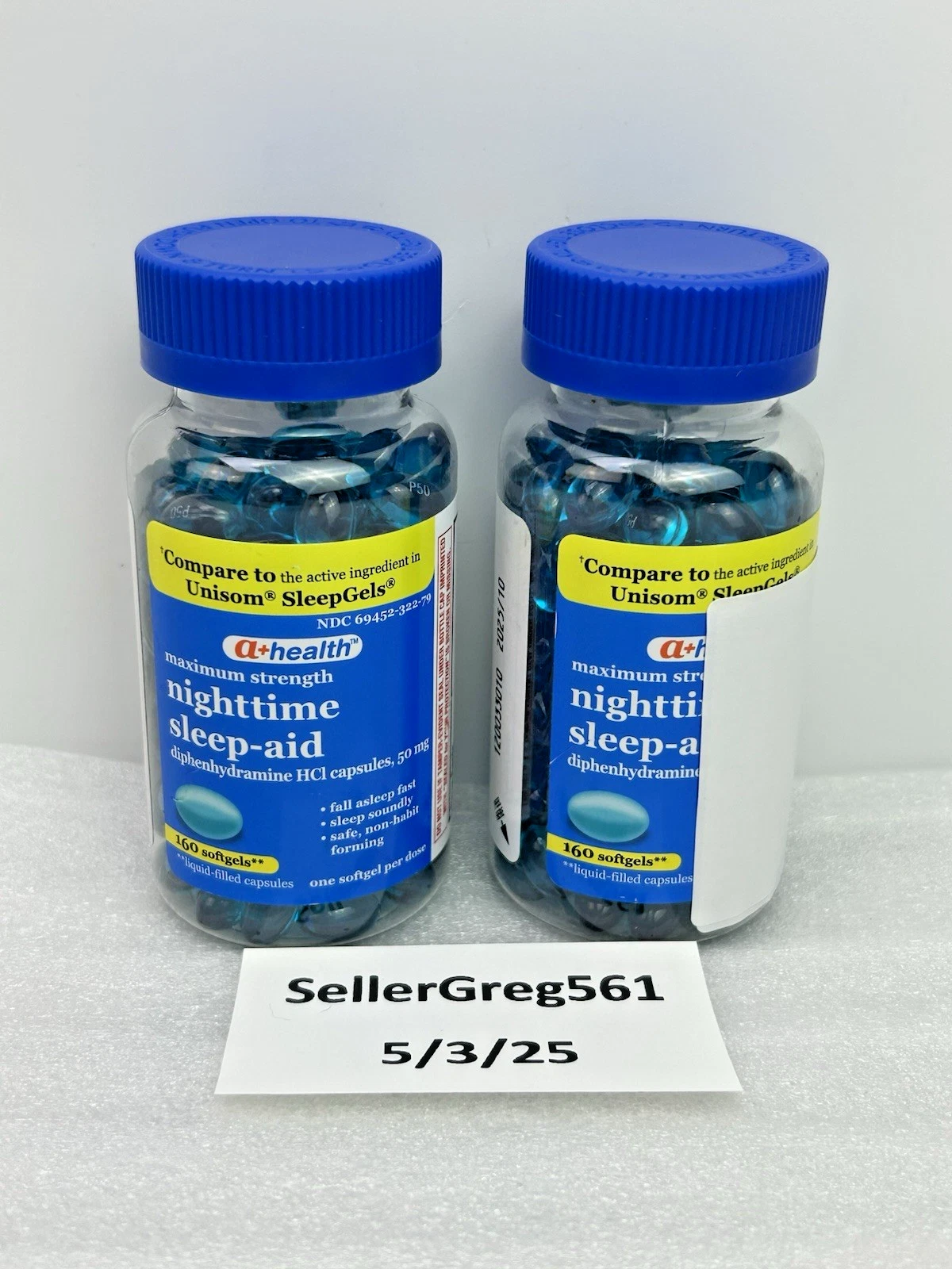 a+health Nighttime Sleep Aid Diphenhydramine 50mg Max Strength 160 Caps (2 PACK)