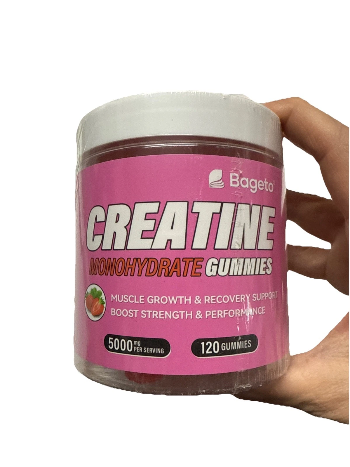 Bageto Creatine Monohydrate 5000mg Gummies Strawberry Flavor 120 Count 12/2026