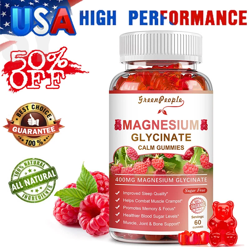 Magnesium Glycinate 400mg Gummies For Sleep, Stress& Anxiety Relief Support Bone