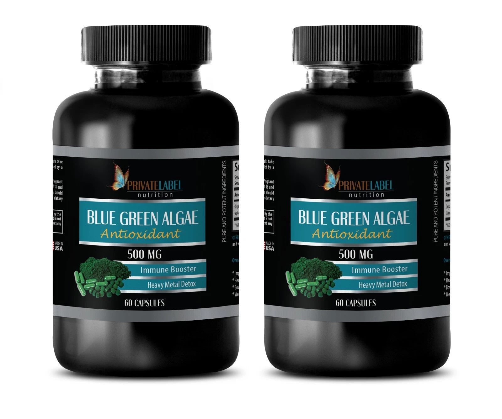 Organic Klamath BLUE GREEN ALGAE Powder 500mg - Spirulina Chlorella - 2 Bottles