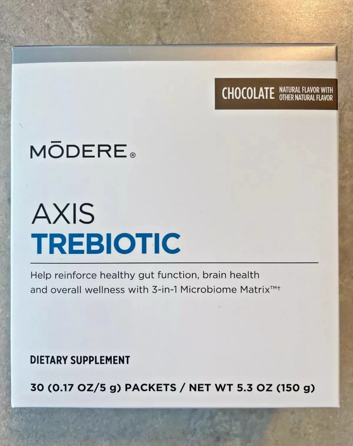 Modere Axis Trebiotic for Healthy Gut Function - Chocolate - 30 Packets - NEW
