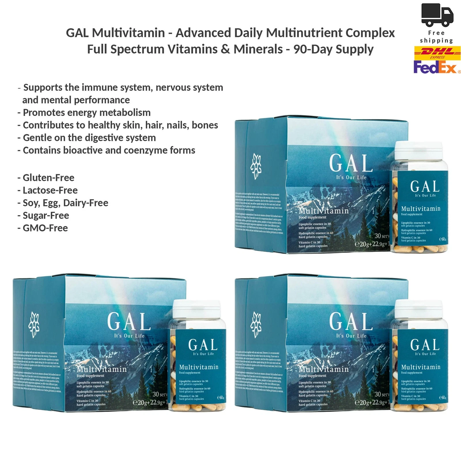 GAL Multivitamin Capsules Advanced Daily Multinutrient Complex Vitamins x3