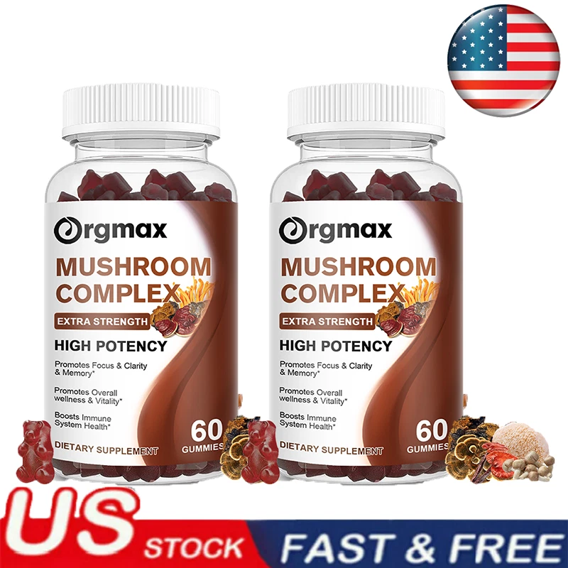 60*2 Mushroom Complex Gummies, Lions Mane, Reishi, Shiitake,Memory&Focus Support
