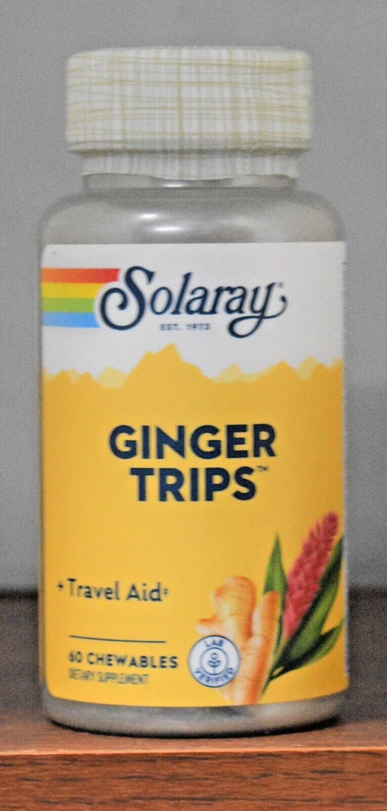 Solaray Chewable Ginger Trips 60 Chewables Travel Aid Ginger Root Extract