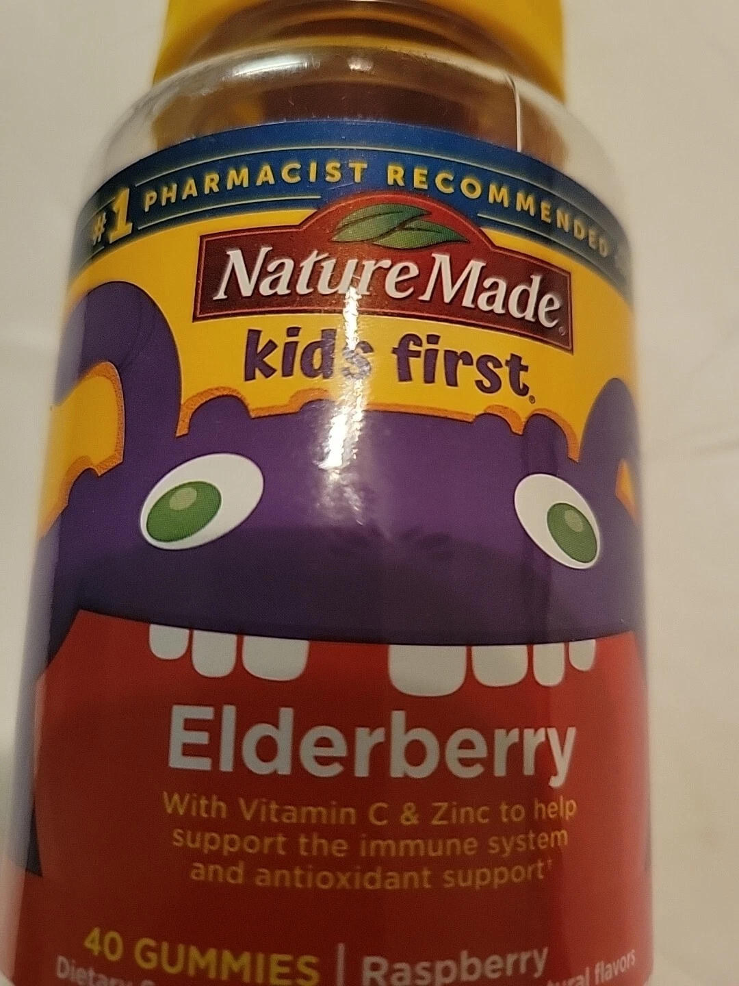 Nature Made Kids Elderberry Vitamins, Raspberry Flavor, 40 Gummies