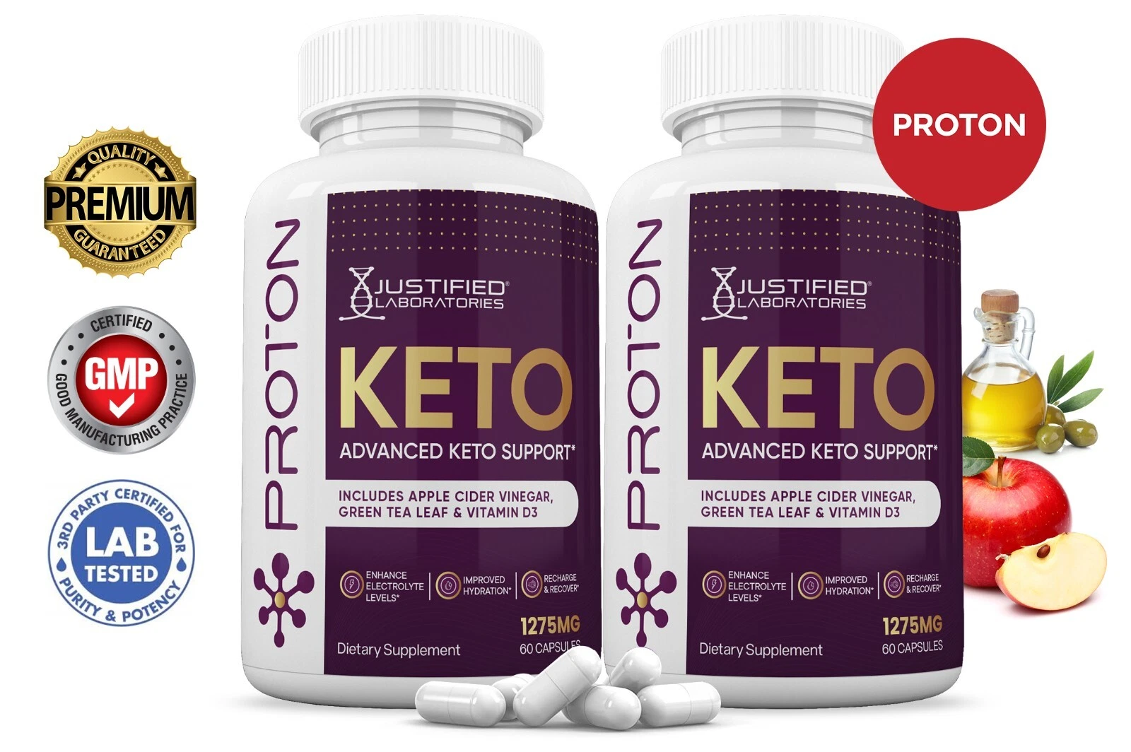 Proton Keto ACV Pills 1275 MG Stronger Than Gummies Keto Support 2 Bottles