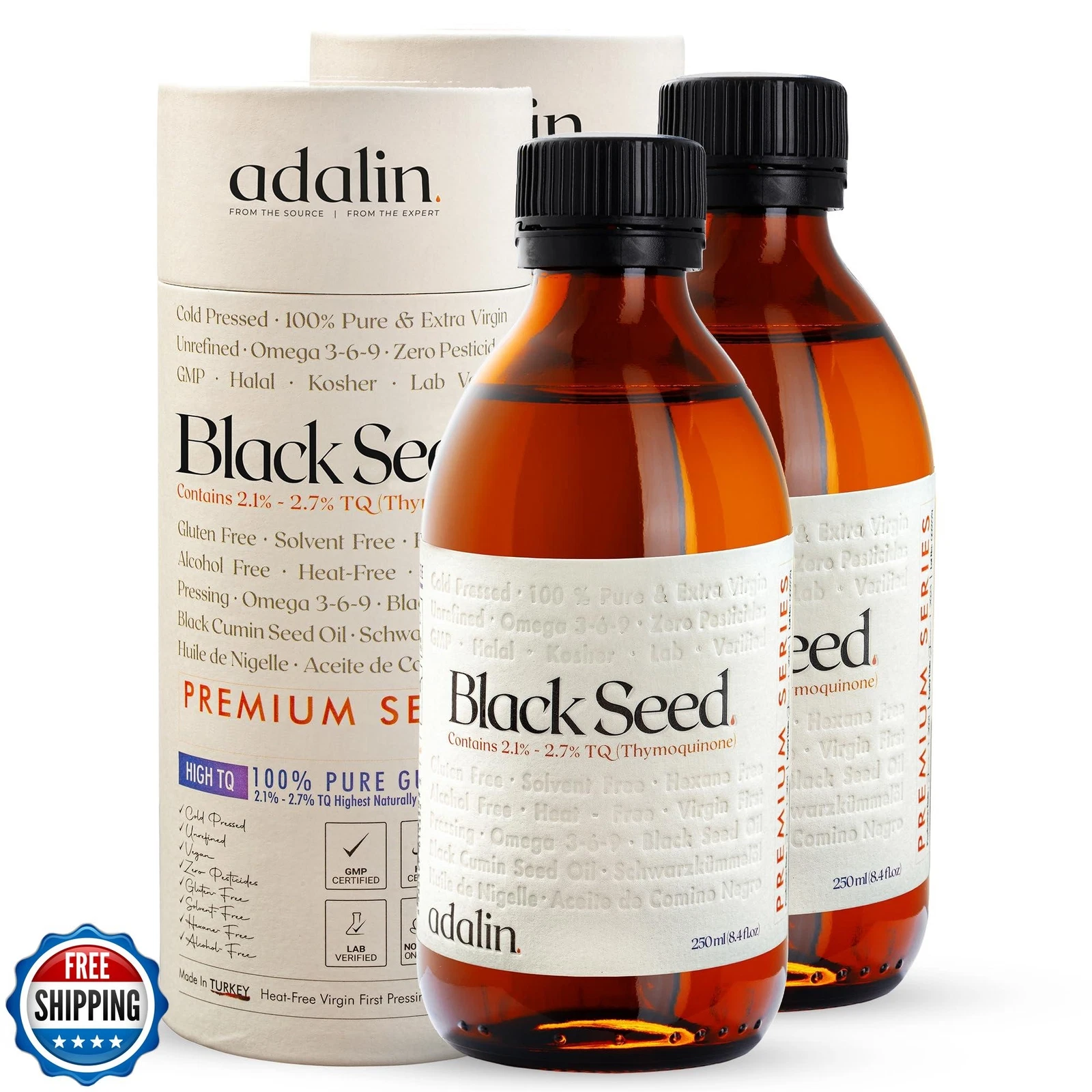 adalin Black Seed Oil Liquid 16.8 fl oz | Nigella Sativa Seed Oil | High Thym